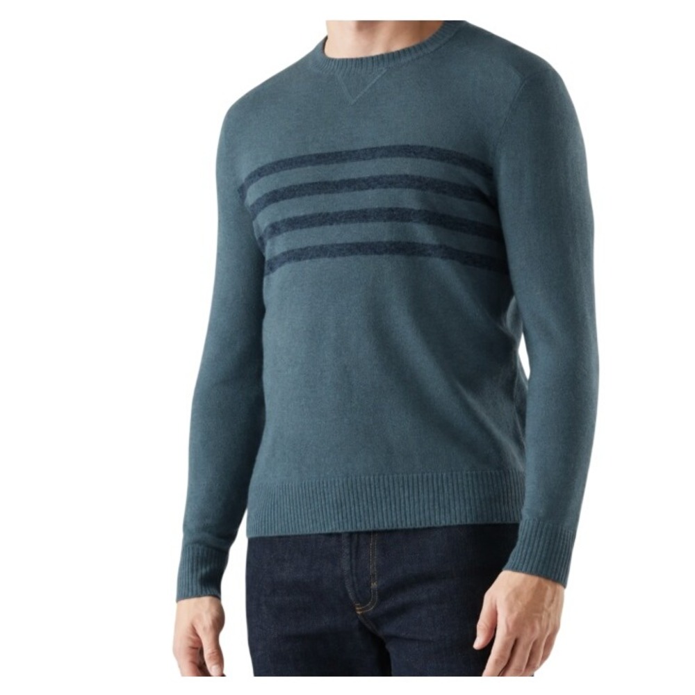 Smartwool Mens L Sparwood Stripe Wool Crew Neck Sweater in Prussian Blue Heather